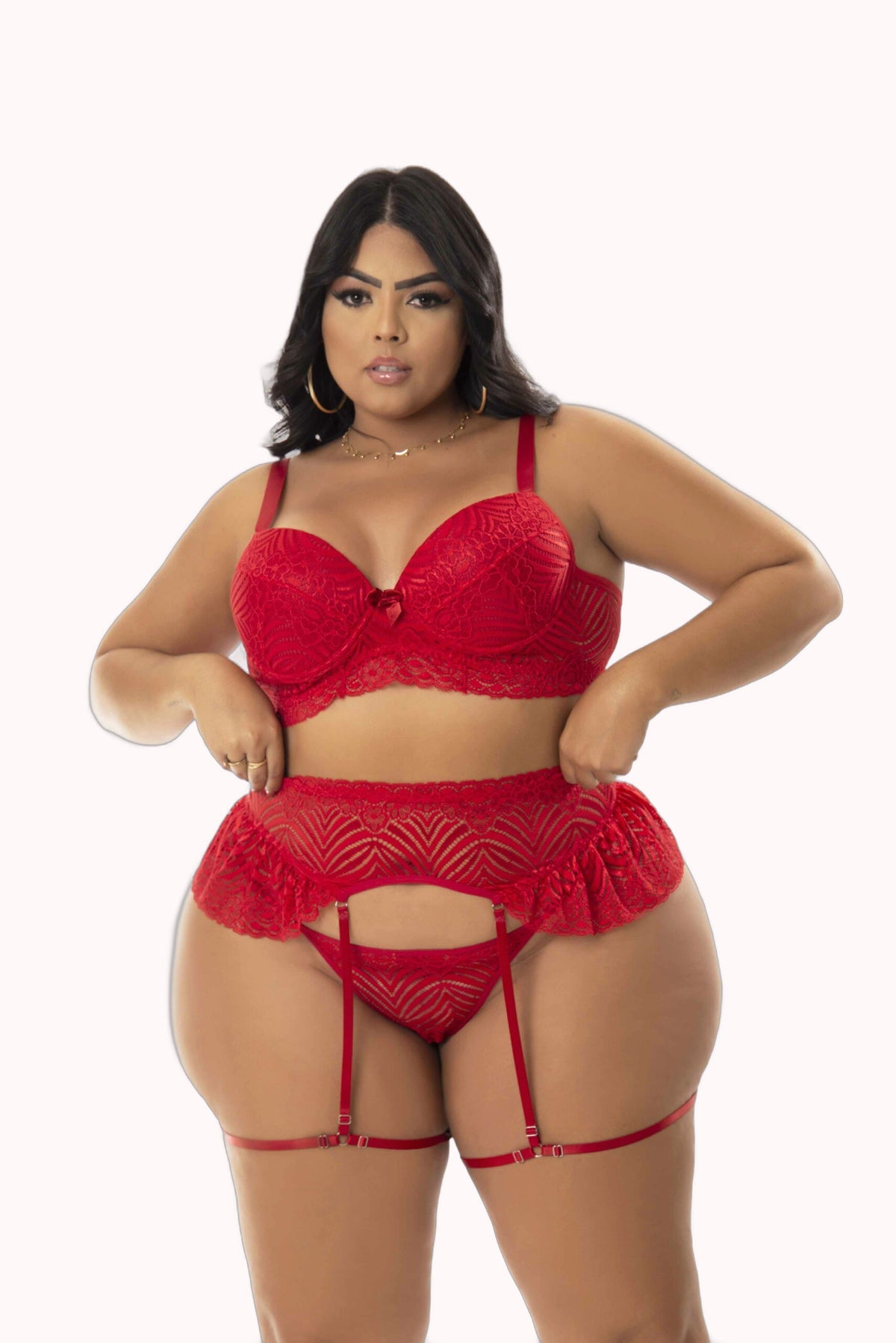 Conjunto Sexy com Cinta Liga Plus Size – Doce Malícia