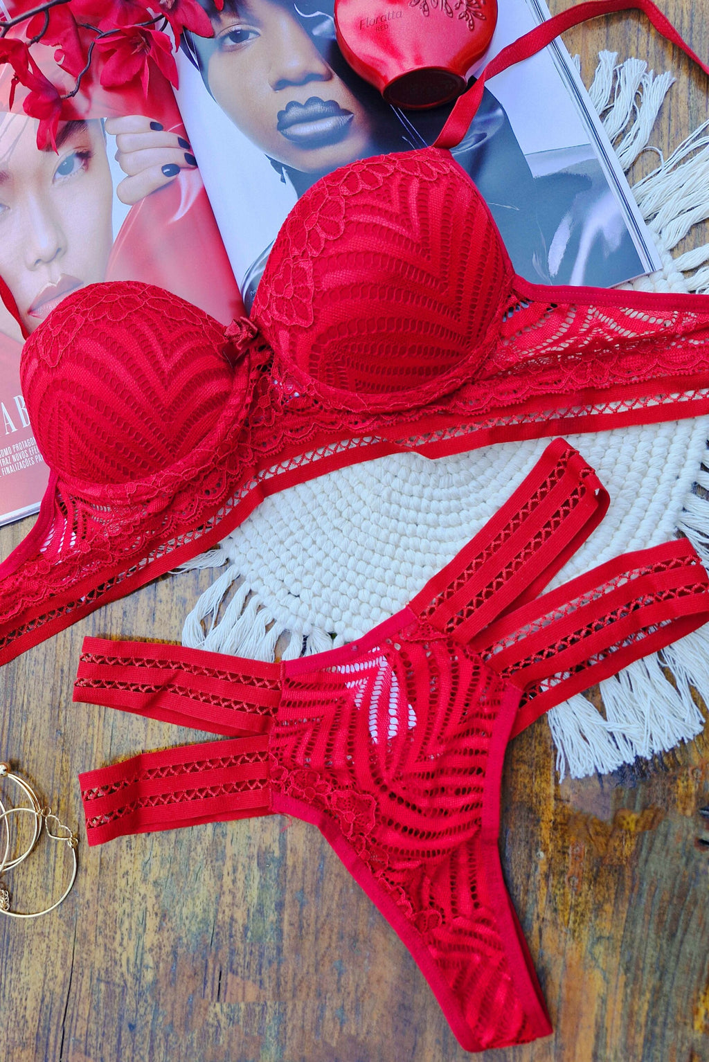 Conjunto Sexy com Elástico Desenhado em azul-Marinho – Doce Malícia