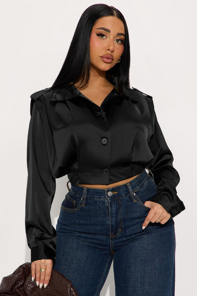 Cropped Feminino Cetim Preto – Doce Malícia