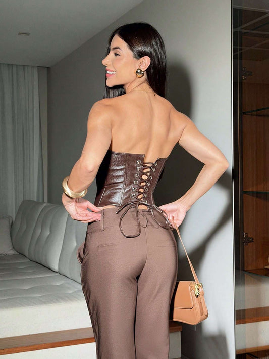 Cropped Feminino Couro Castanho – Doce Malícia