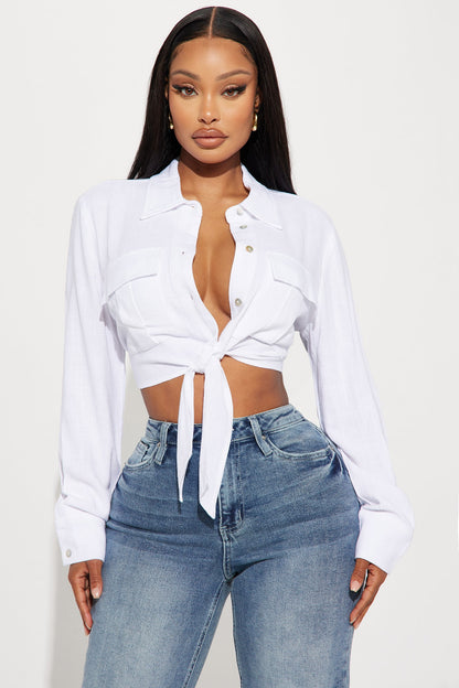 Cropped Feminino Linho Cargo Branco – Doce Malícia