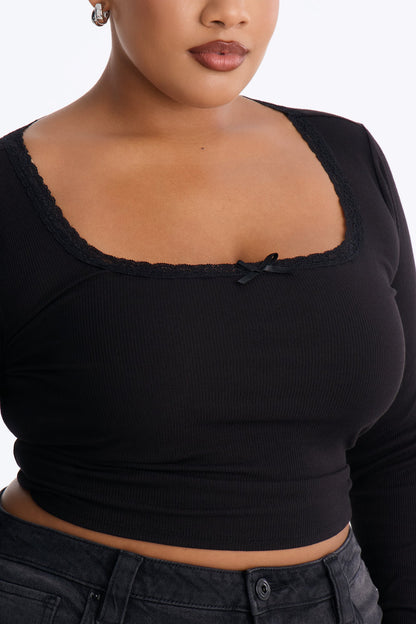 Cropped Feminino Renda Canelado Preto – Doce Malícia