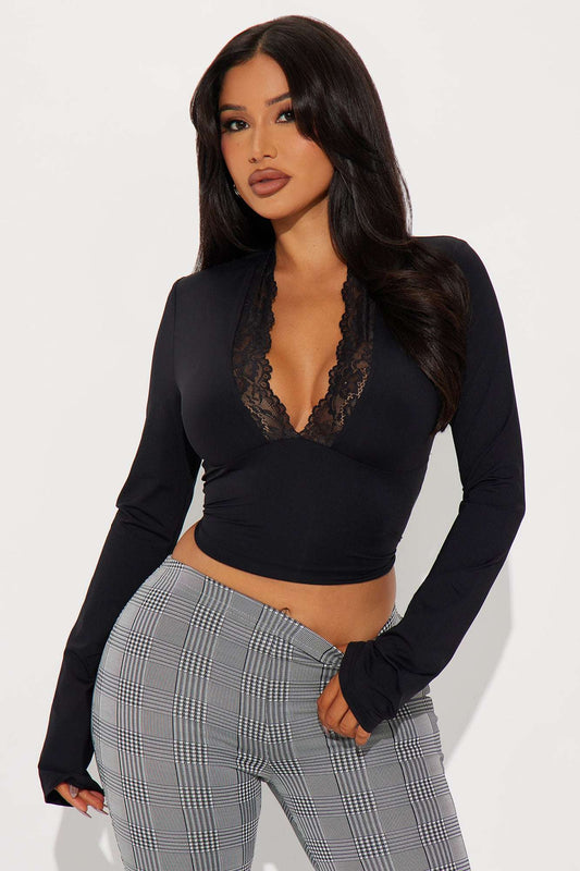 Cropped Feminino Renda Decote V Preto – Doce Malícia