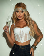 Cropped Corset de Renda com Brilho em Branco – Doce Malícia