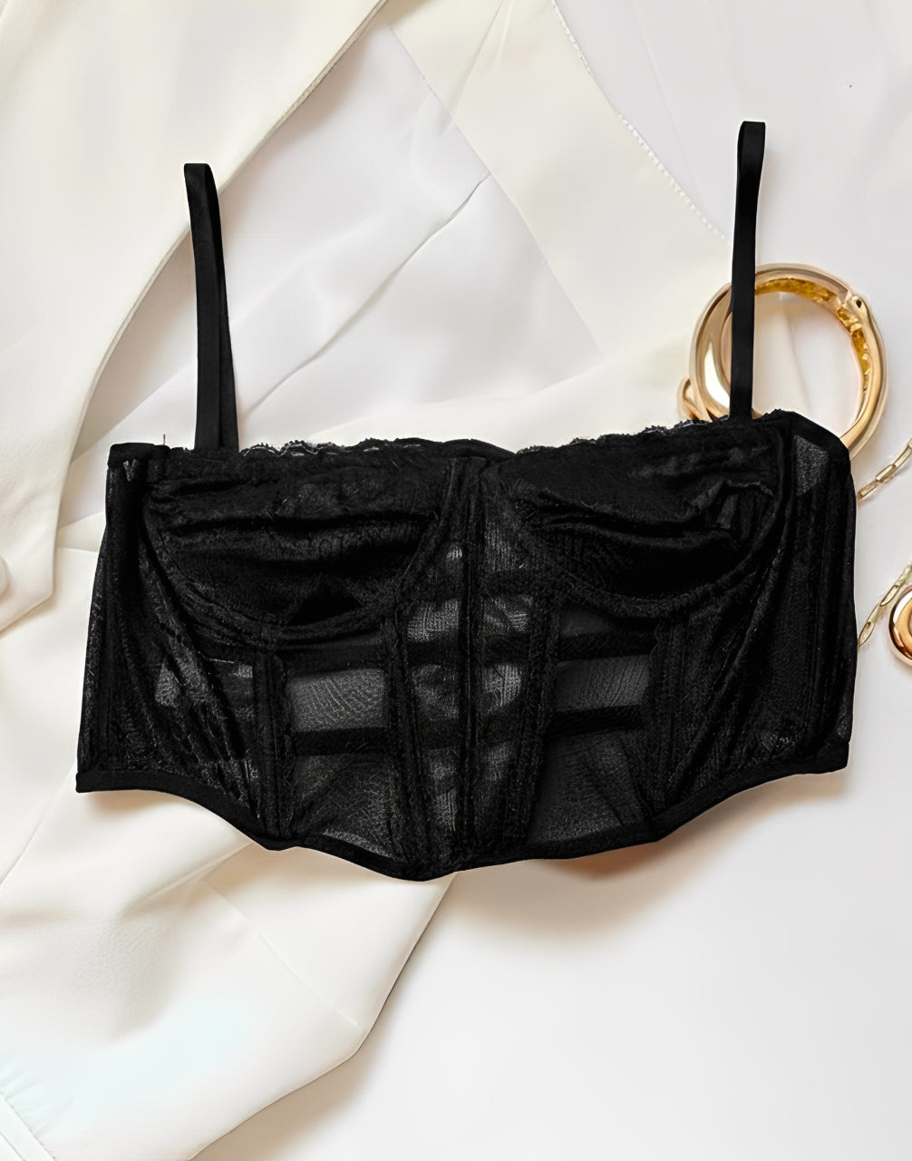 Cropped Corset de Renda com Brilho em Branco – Doce Malícia