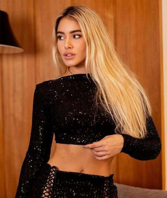 Cropped Maraísa Paetê - Preto