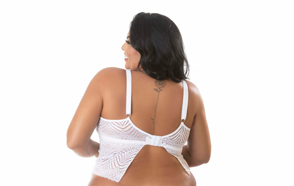Cropped plus size todo em renda em azul-Marinho – Doce Malícia