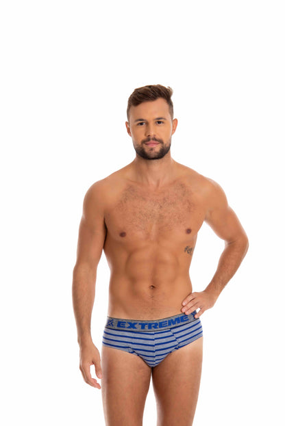 Cueca slip viscolycra listrada em azul – Doce Malícia