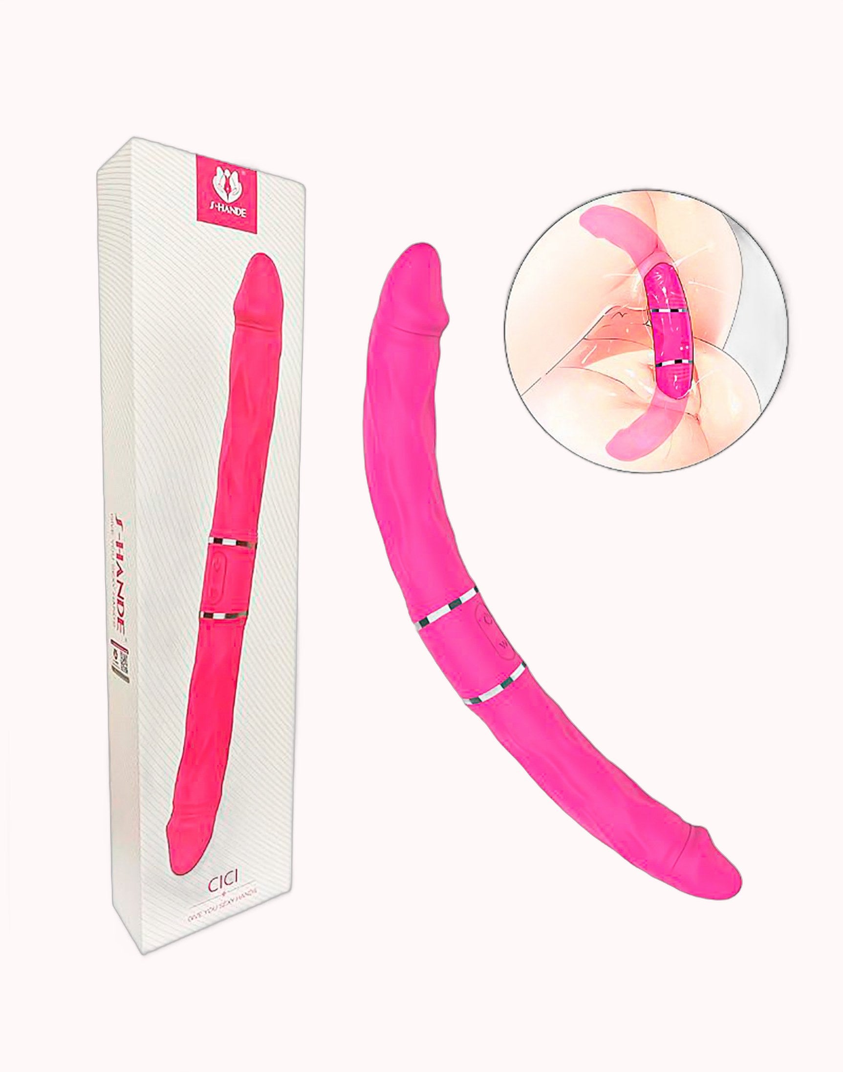 Pênis Duplo Dildo Cici  S-Hande Rosa Pink – Tamanho 35,0 X 3,5cm – Doce Malícia