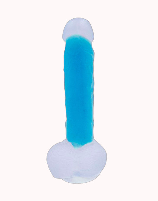 Prótese com Ventosa Florescente Azul – Dildo Gode Dark 19,0 X 3,5 cm – Doce Malícia