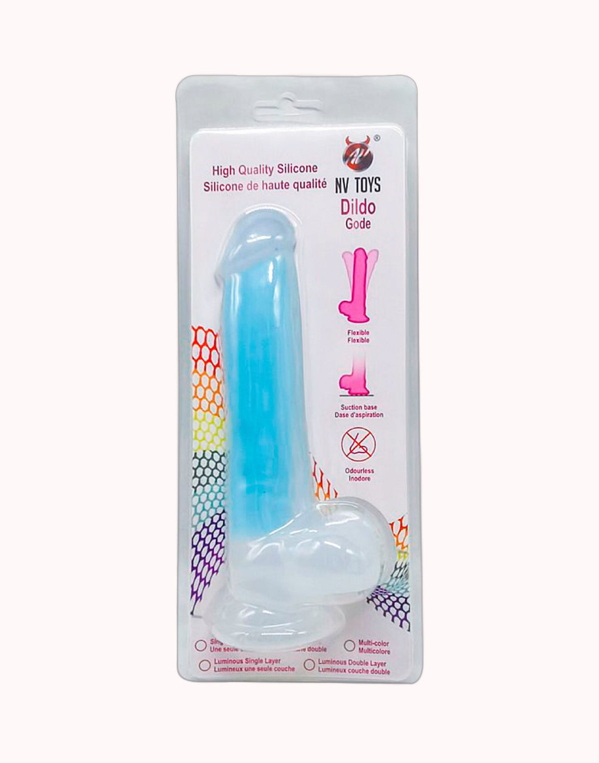 Prótese com Ventosa Florescente Azul – Dildo Gode Dark 19,0 X 3,5 cm – Doce Malícia