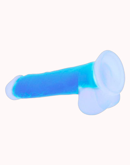 Prótese com Ventosa Florescente Azul – Dildo Gode Dark 19,0 X 3,5 cm – Doce Malícia