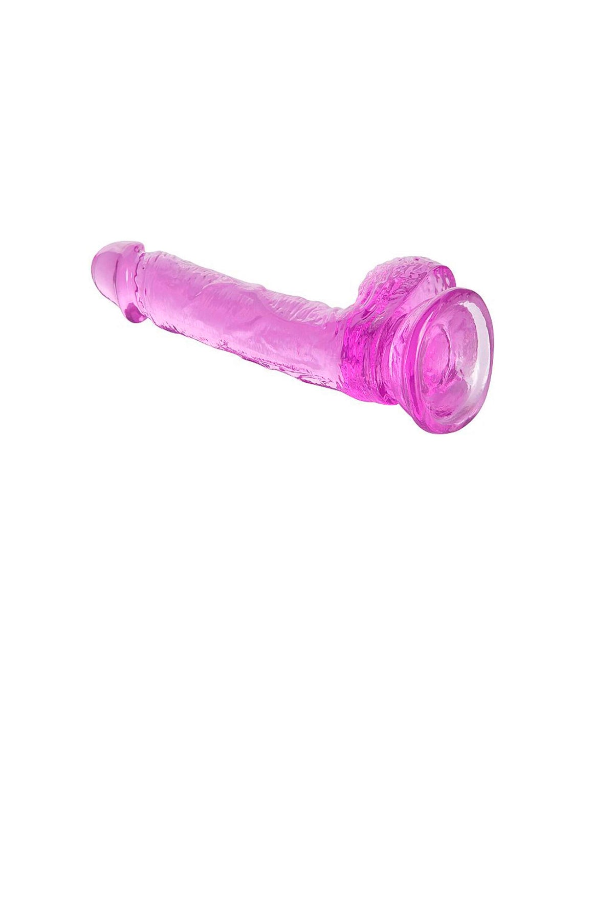 Dildo Realístico com Escroto Transparente em roxo – Doce Malícia