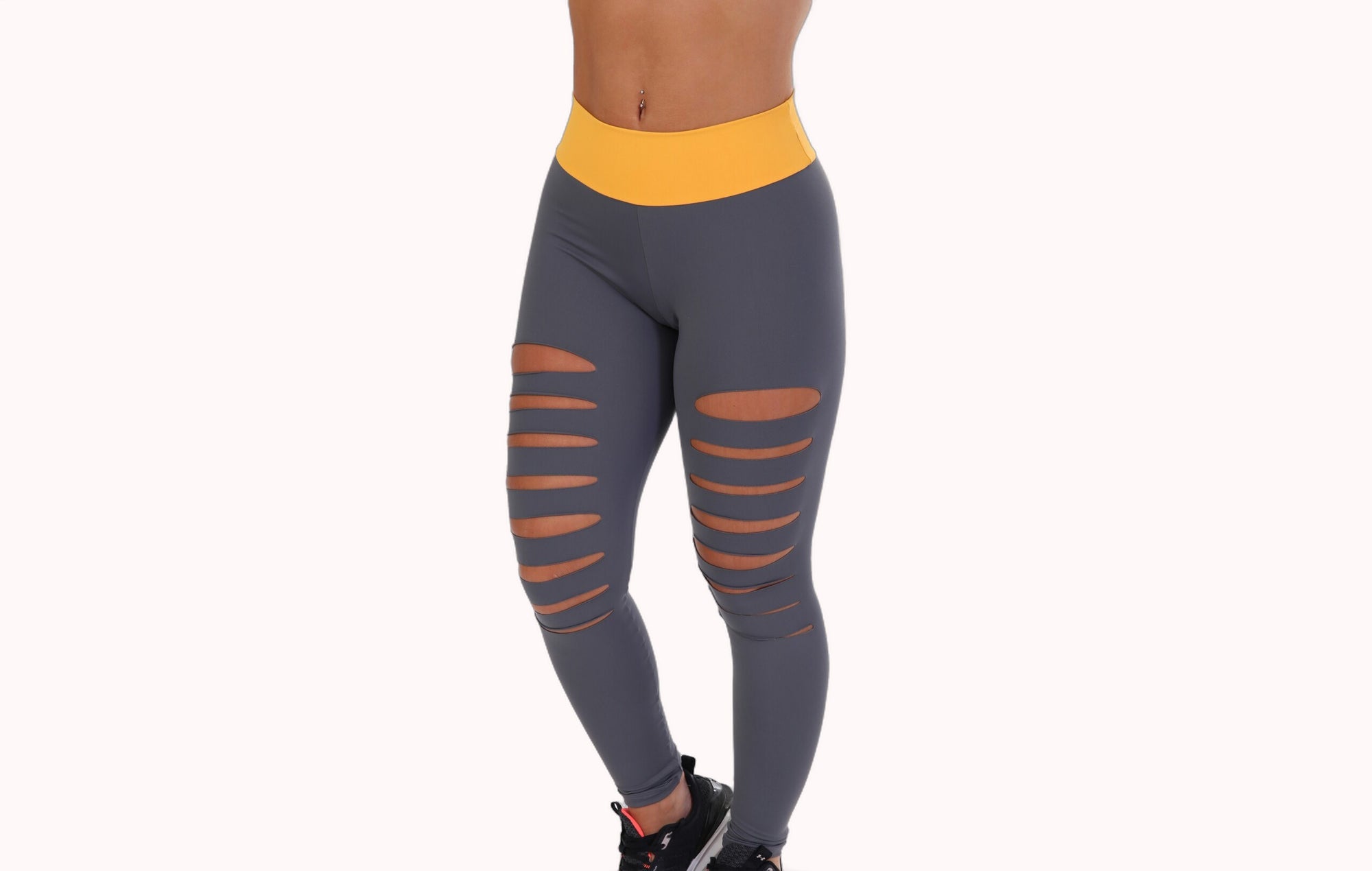 Calça Legging recorte com cós laranja – Doce Malícia