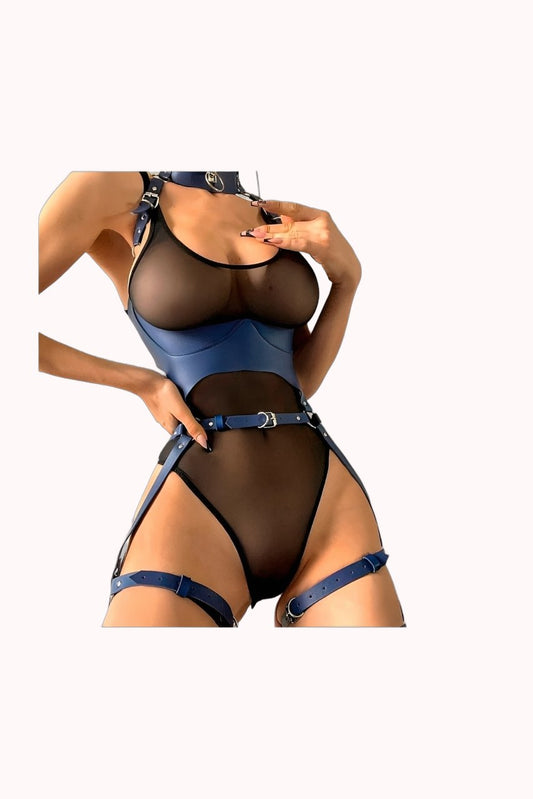 Harness Corporal em Couro com Cinta Liga 3 – Doce Malícia