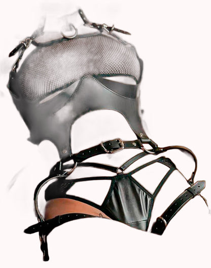 Harness Corporal em Couro com Cinta Liga 3 – Doce Malícia