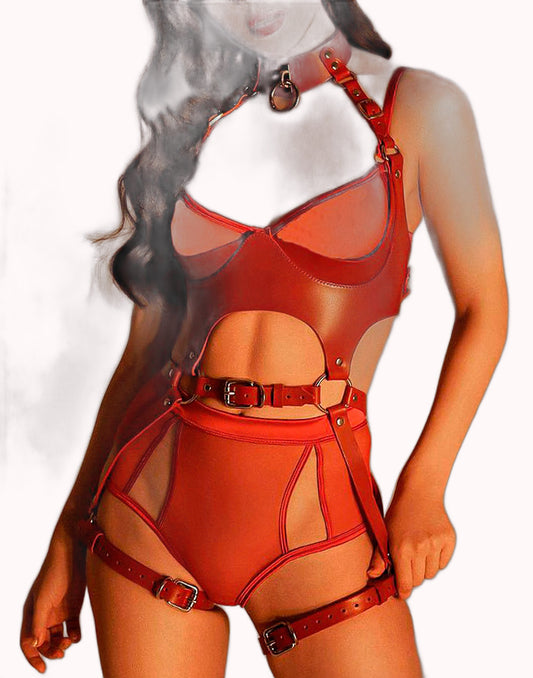 Harness Corporal em Couro com Cinta Liga 3 – Doce Malícia