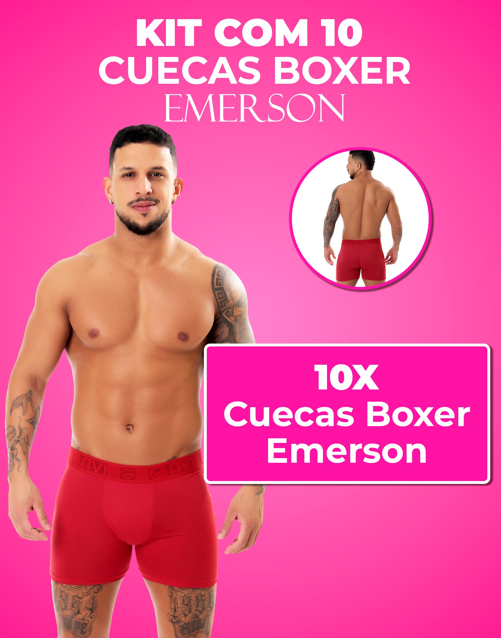 Kit 10 Cuecas Boxer Emerson em cores-variadas – Doce Malícia