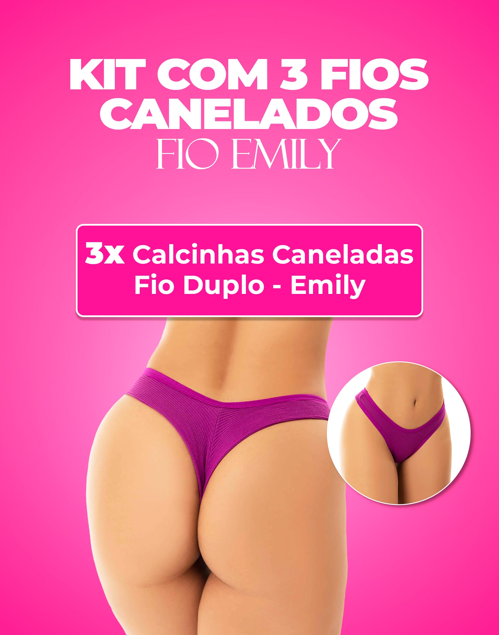 Kit 3 Calcinhas Canelada Fio Duplo em cores-variadas – Doce Malícia
