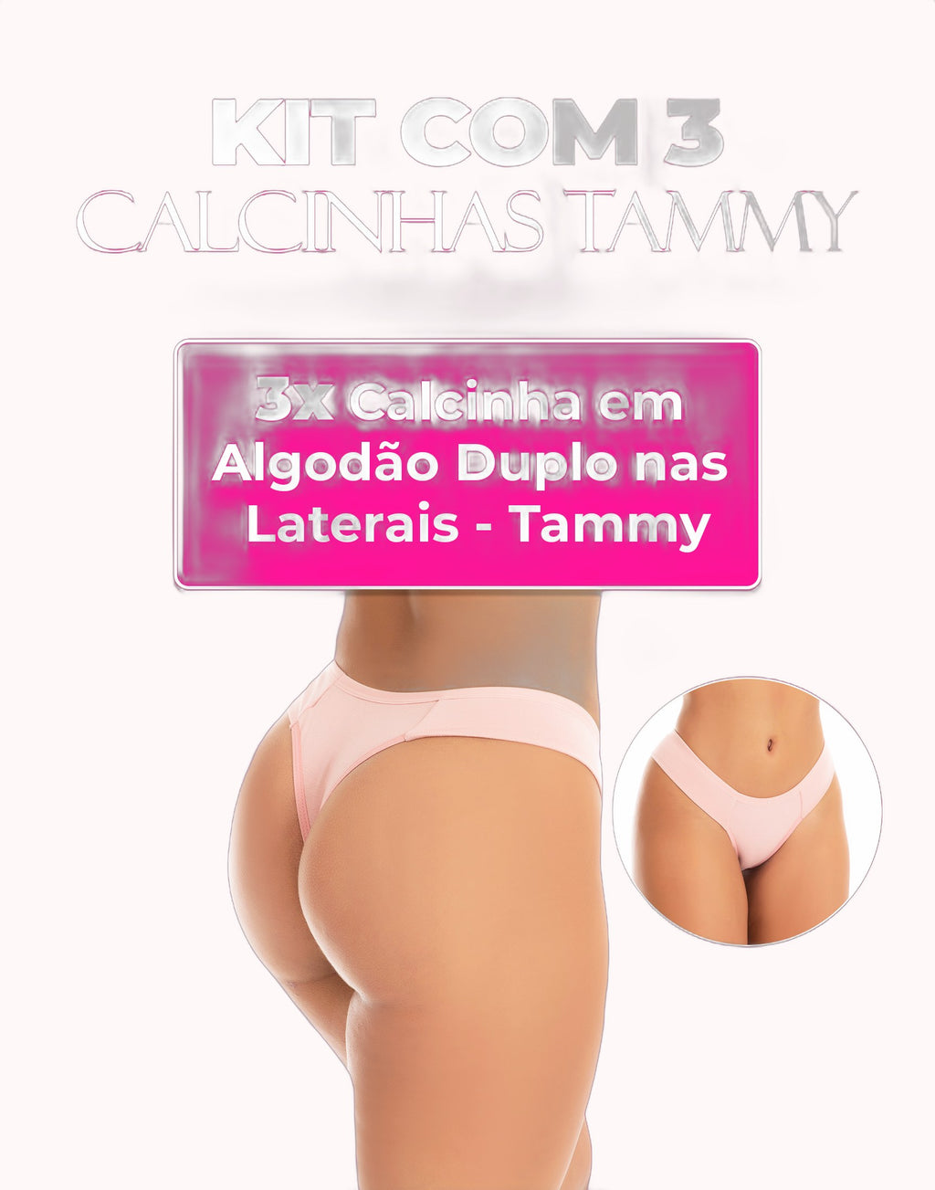 Kit 3 Calcinhas em algodão duplo nas laterais – Doce Malícia
