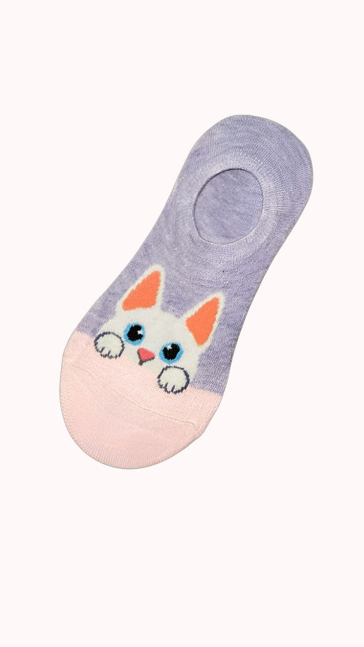 Kit de 3 Meias Invisíveis Feminina com Estampa de Gatinho – Doce Malícia