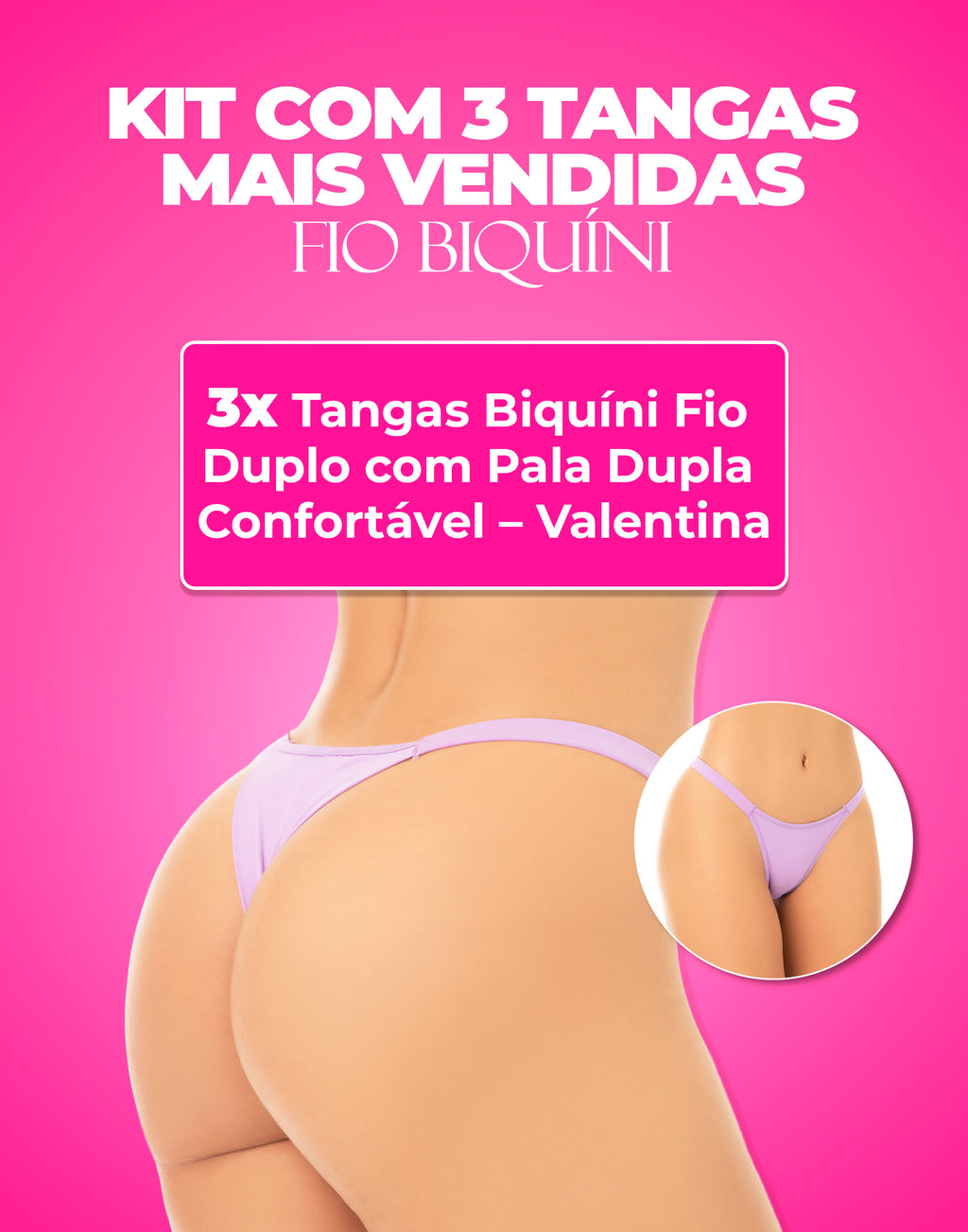 Kit 3 Tanga Biquíni Fio em cores-variadas – Doce Malícia