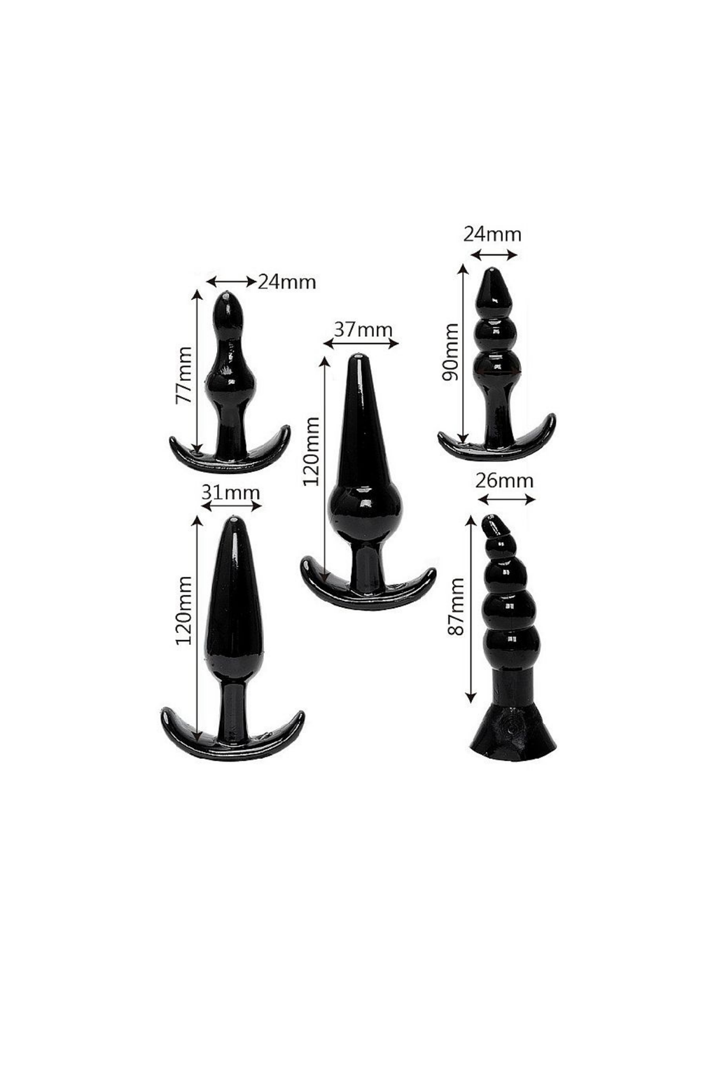 Kit com 5 Plug Anal em Preto – Doce Malícia