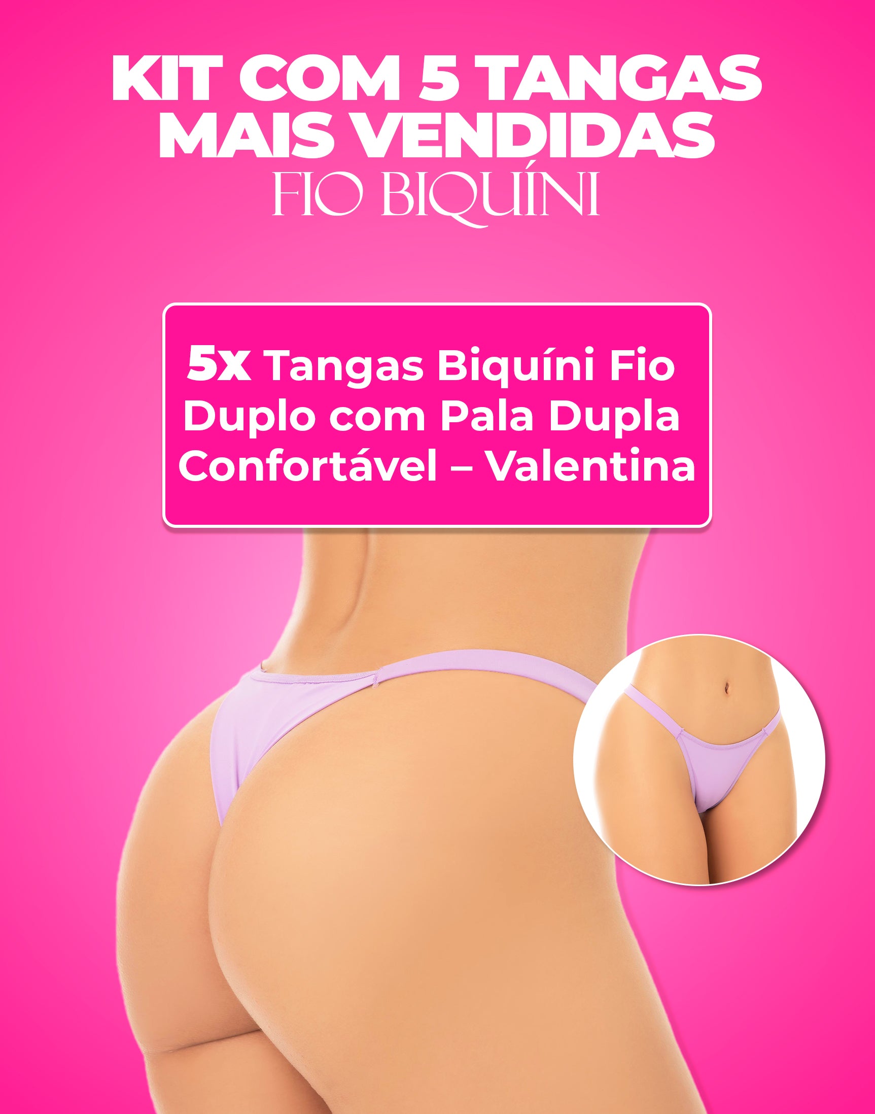 Kit 5 Tangas Biquíni Fio em cores sortidas – Doce Malícia