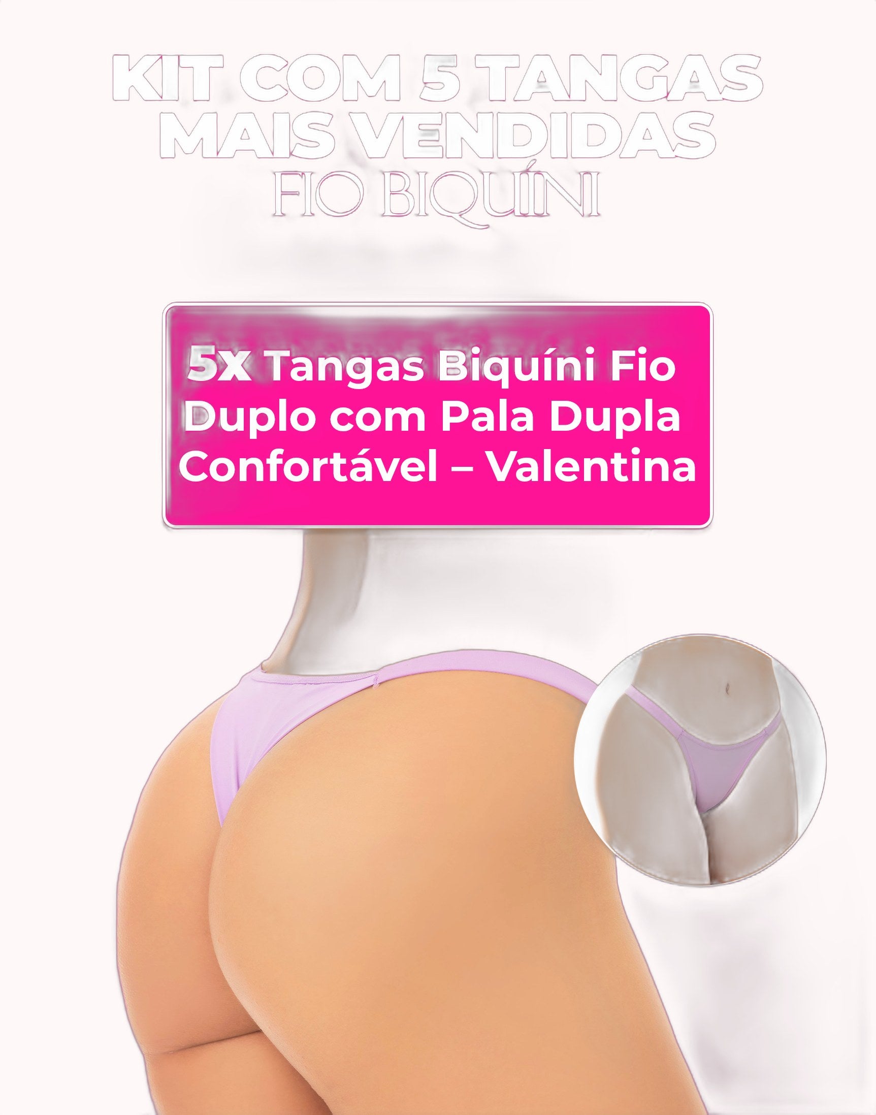 Kit 5 Tangas Biquíni Fio Duplo com Pala Dupla Confortável – Doce Malícia