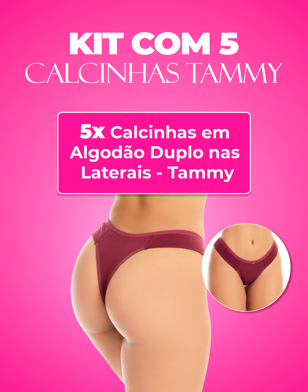 Kit 5 Calcinhas em algodão em cores-variadas – Doce Malícia