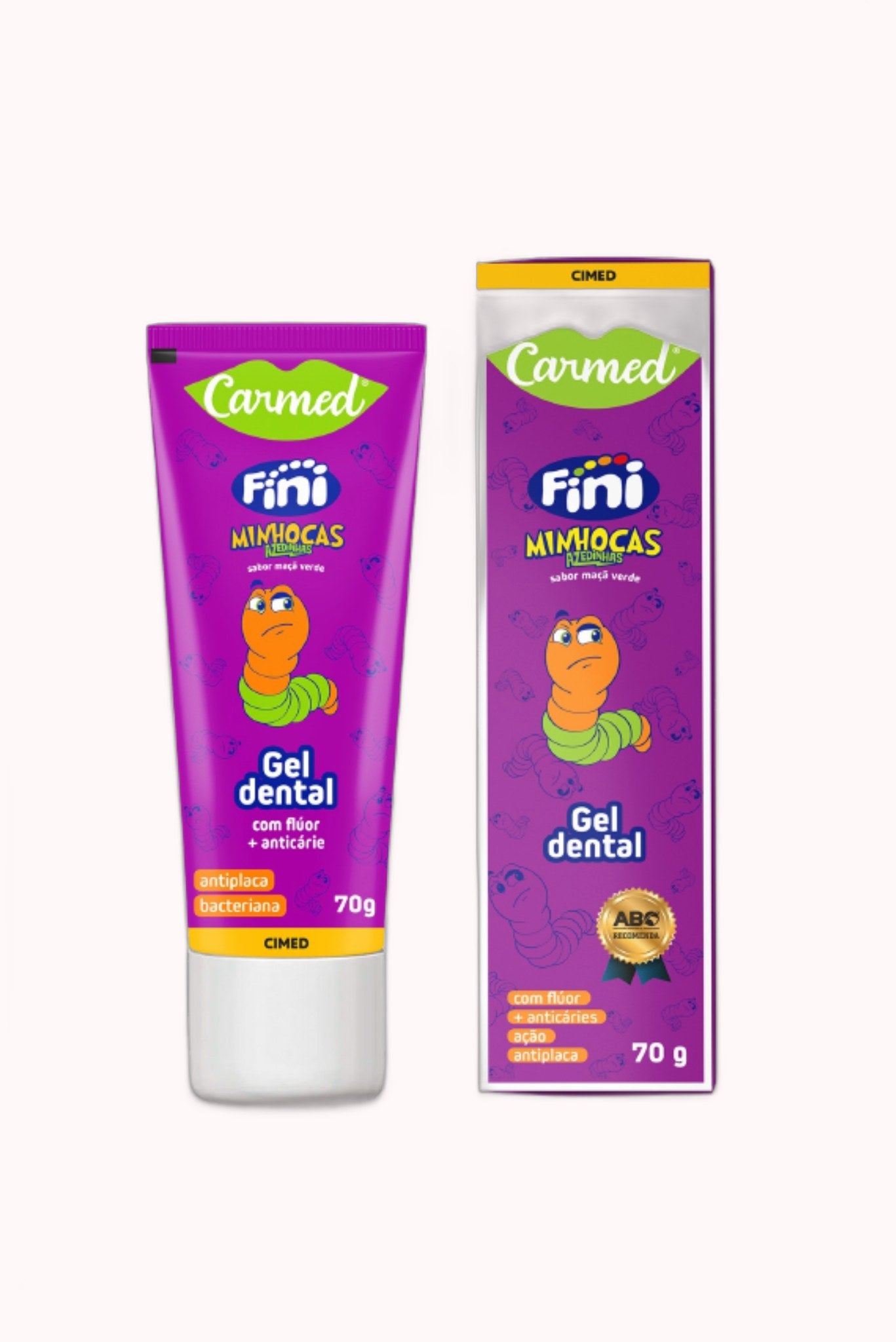 Kit Carmed Oral Care Gel Dental Fini Beijos 70g + Dentadura 70g + Minhocas Azedinhas 70g – Doce Malícia