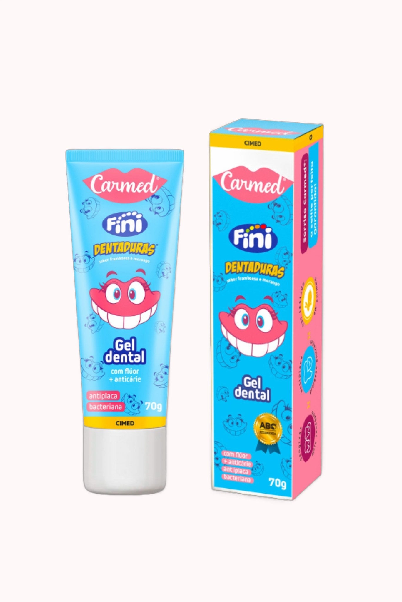 Kit Carmed Oral Care Gel Dental Fini Beijos 70g + Dentadura 70g + Minhocas Azedinhas 70g – Doce Malícia