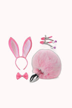 Kit Fetiche Coelho – Plug Anal com Rabo, Tiara, Grampos de Mamilos e Gravata – Doce Malícia