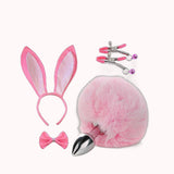 Kit Fetiche Coelho – Plug Anal com Rabo, Tiara, Grampos de Mamilos e Gravata – Doce Malícia