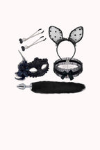 Kit Fetiche Raposa Sexy – Plug Anal com Rabo, Tiara, Grampos de Mamilos e Gargantilha com Máscara – Doce Malícia