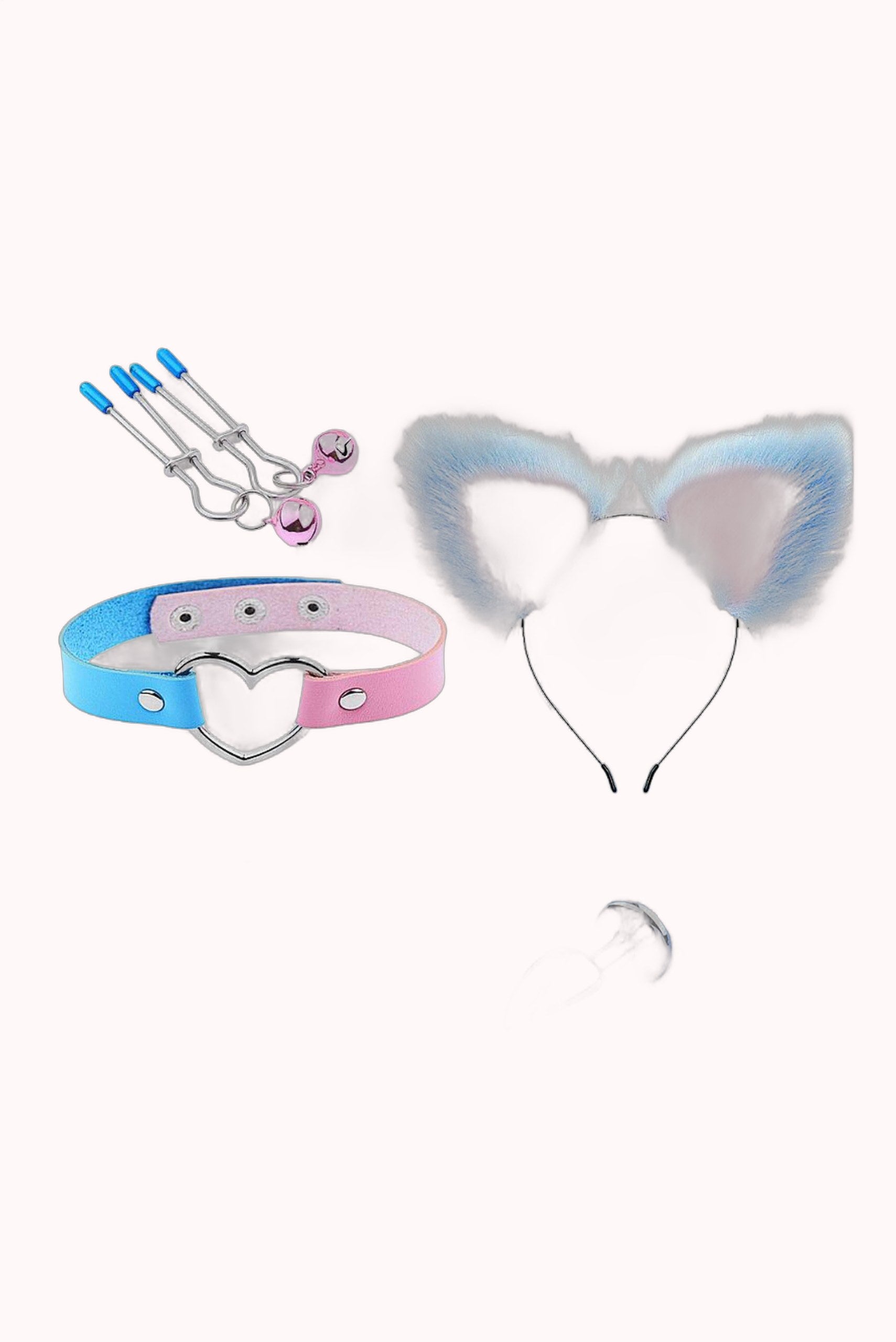 Kit Fetiche Raposa – Plug Anal com Rabo, Tiara, Grampos de Mamilos e Gargantilha – Doce Malícia