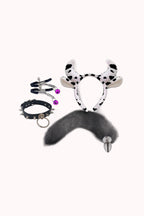 Kit Fetiche Vaca – Plug Anal com Rabo, Tiara, Grampos de Mamilos e Gargantilha – Doce Malícia
