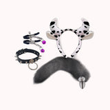 Kit Fetiche Vaca – Plug Anal com Rabo, Tiara, Grampos de Mamilos e Gargantilha – Doce Malícia