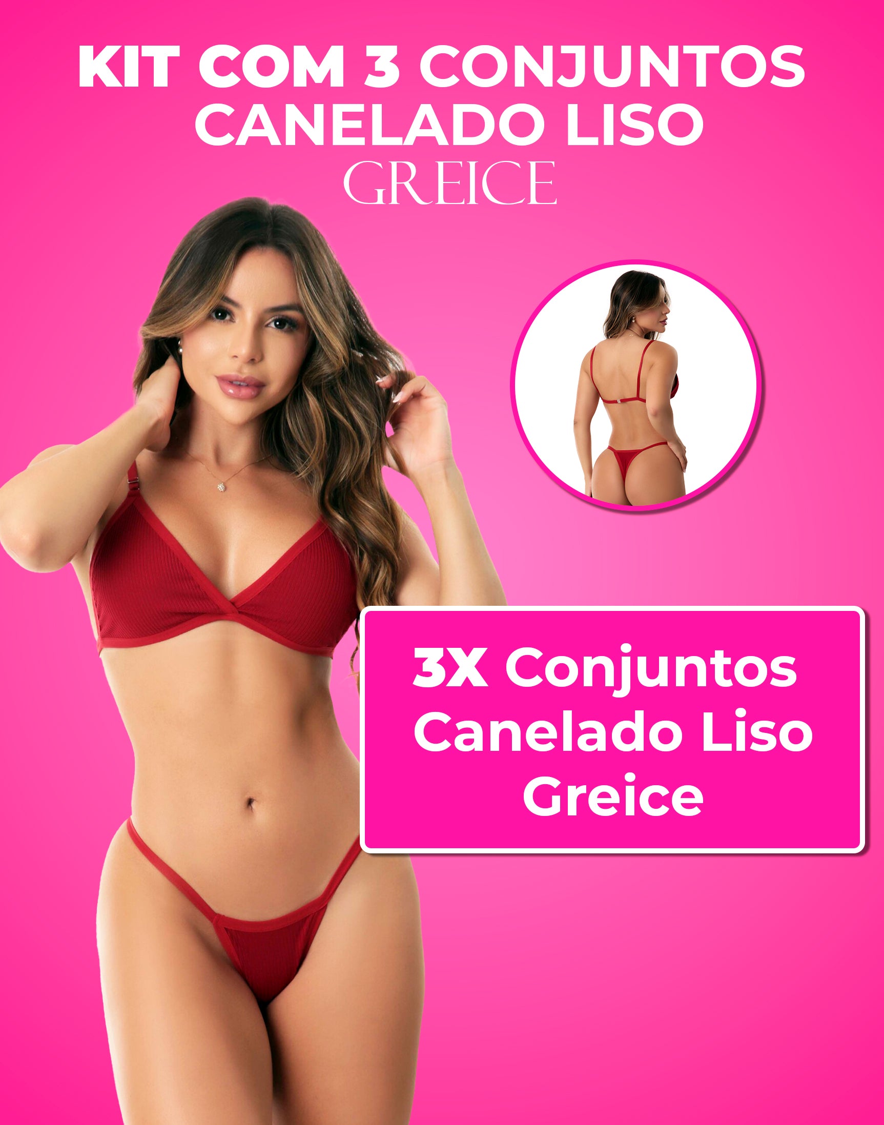 Kit 3 Conjuntos Canelados Liso em cores-variadas – Doce Malícia