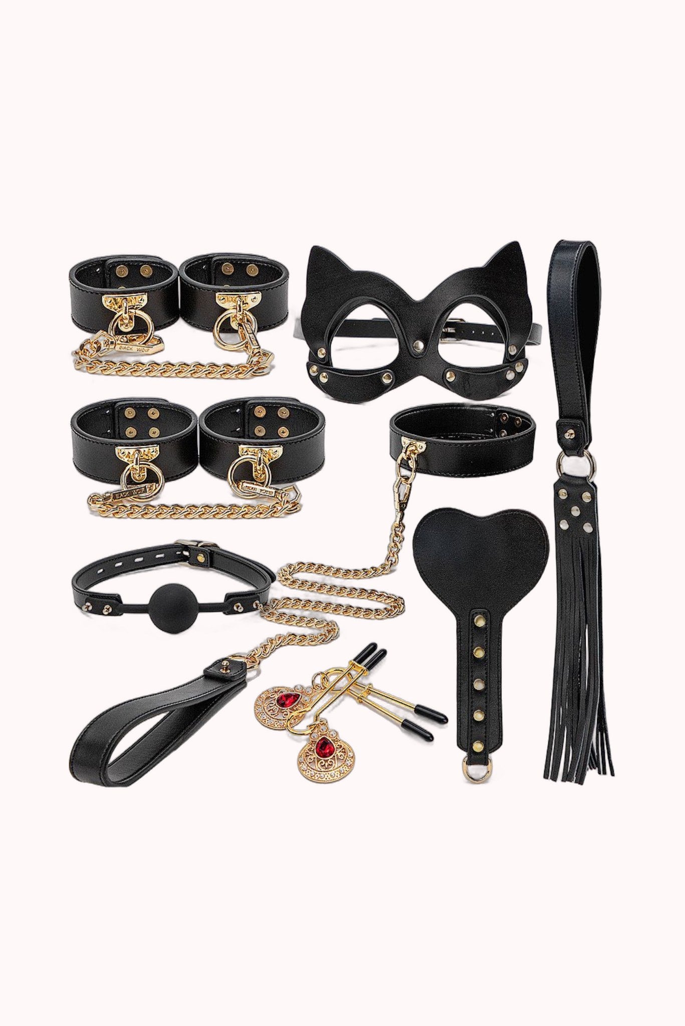 Kit de Luxo Maleta Sado Vermelha – Algemas, Tornozeleiras com Corrente, Venda e Chicote – Doce Malícia