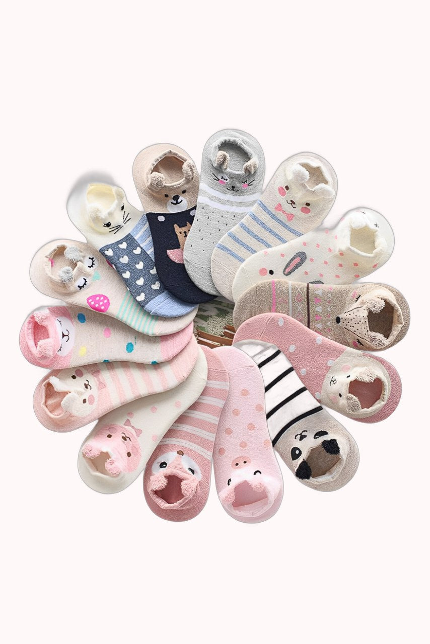 Kit de 3 Meias Invisíveis Feminina com Estampa de Bichinhos – Doce Malícia