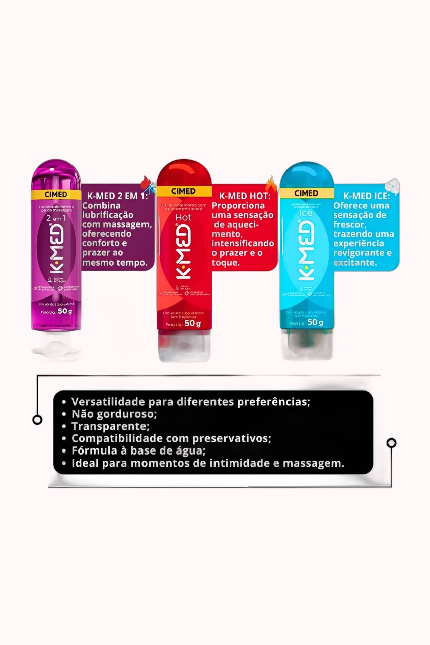 Kit K-Med Trio | Hot + Ice + 2×1 – Tripla Sensação – 50g Cada – Doce Malícia