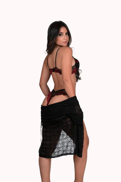 Conjunto de Lingerie Preto e Vermelho com Renda – Doce Malícia