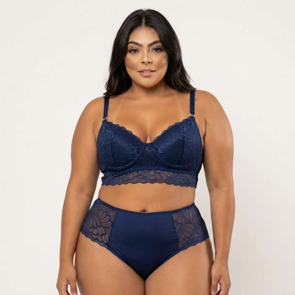 Lingerie Plus Size em Renda – Doce Malícia - Azul-marinho