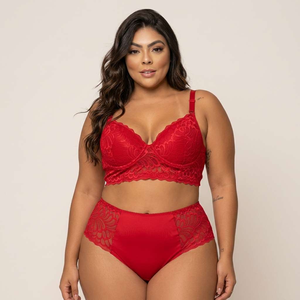 Lingerie Plus Size em Renda – Doce Malícia - Vermelho