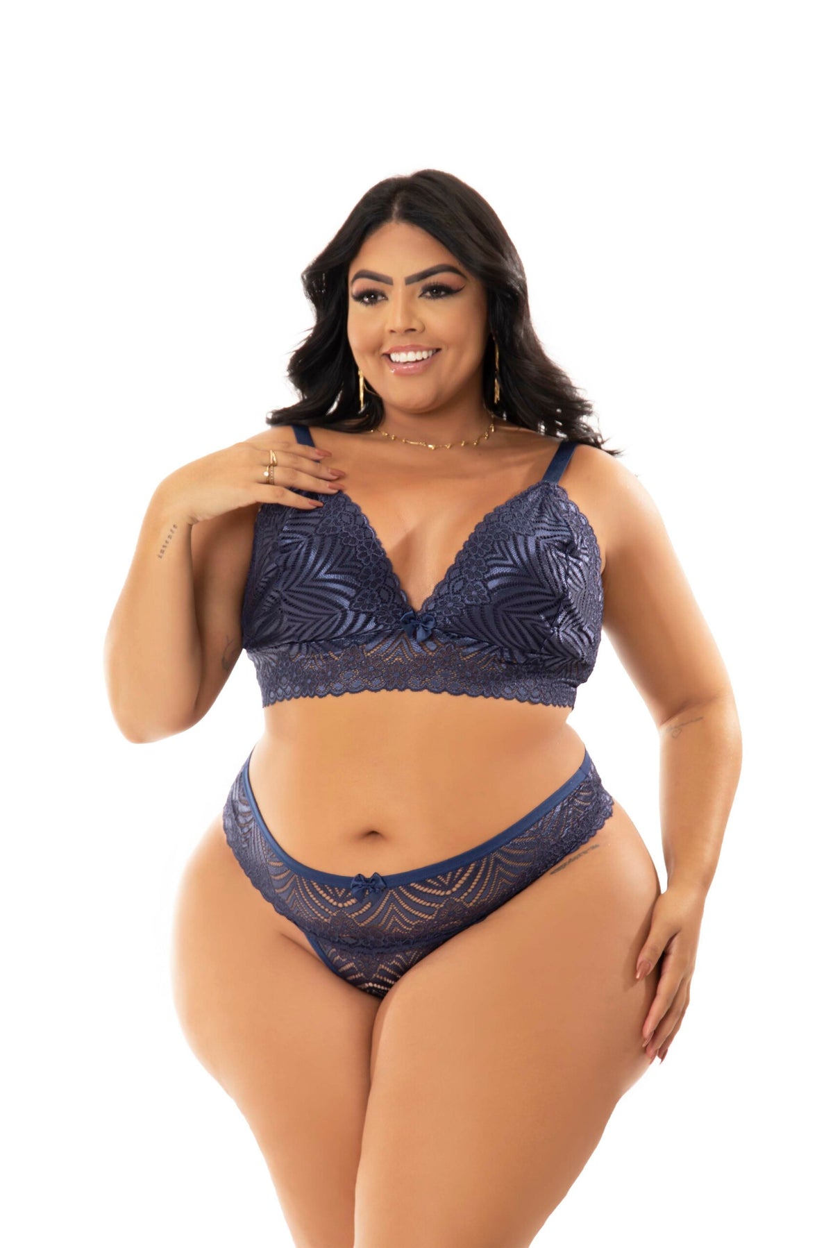 Lingerie sexy Plus size em azul-Marinho – Doce Malícia