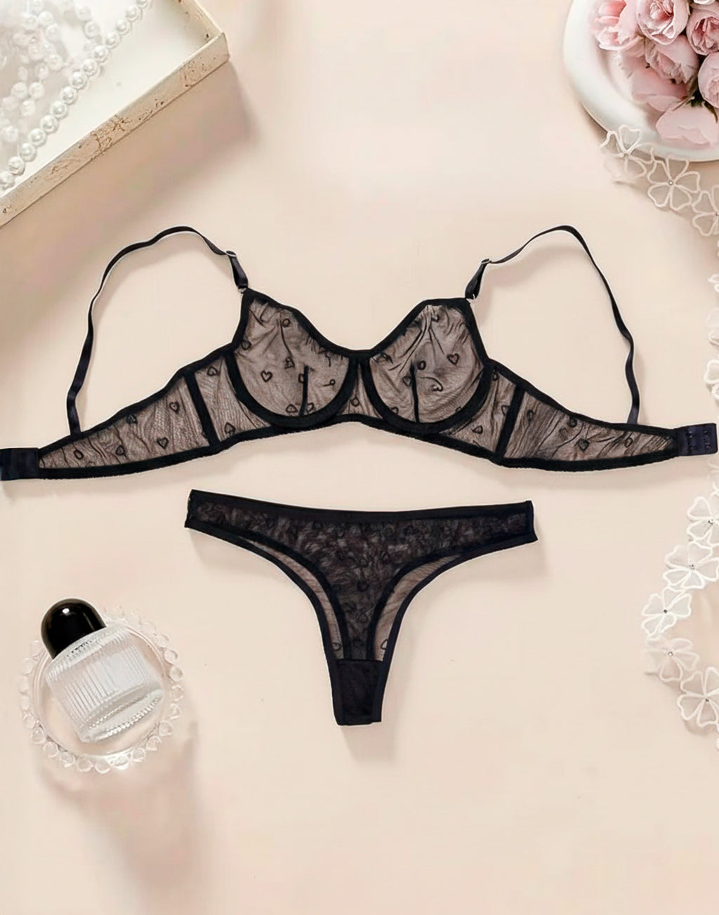 Lingerie Sexy em Tule Coração em Branco – Doce Malícia