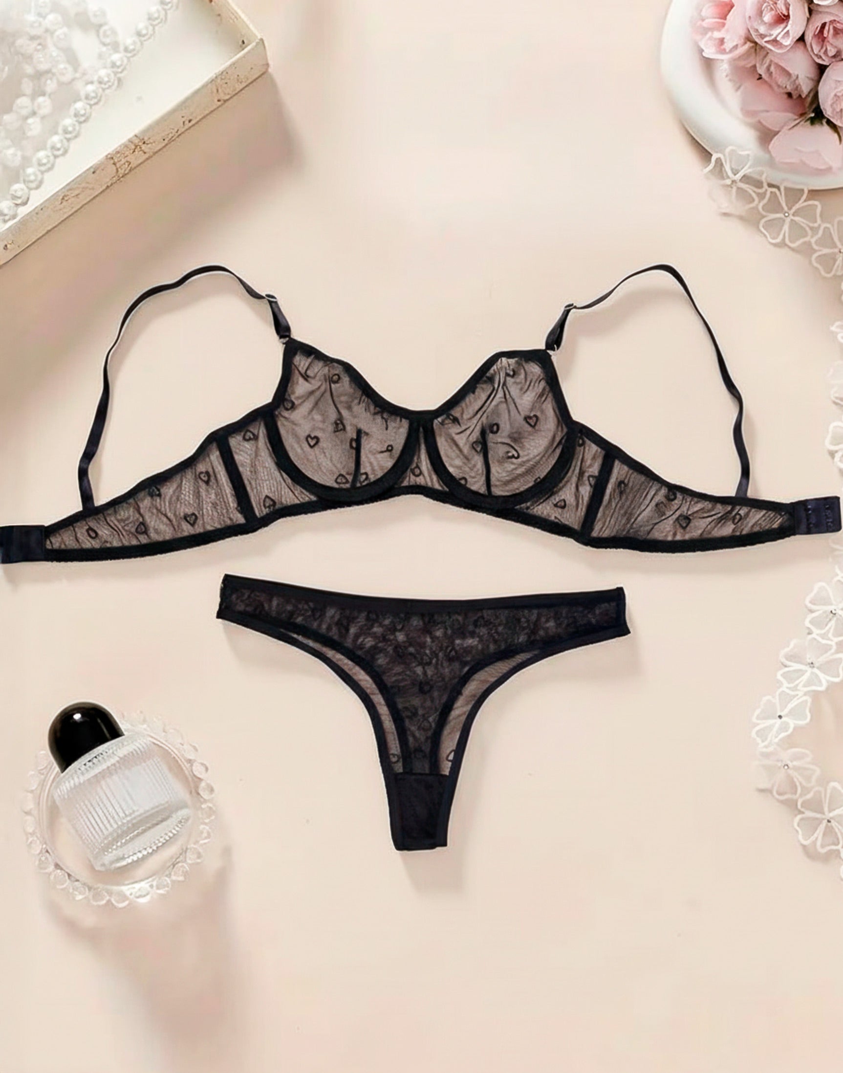 Lingerie Sexy em Tule Coração em Branco – Doce Malícia