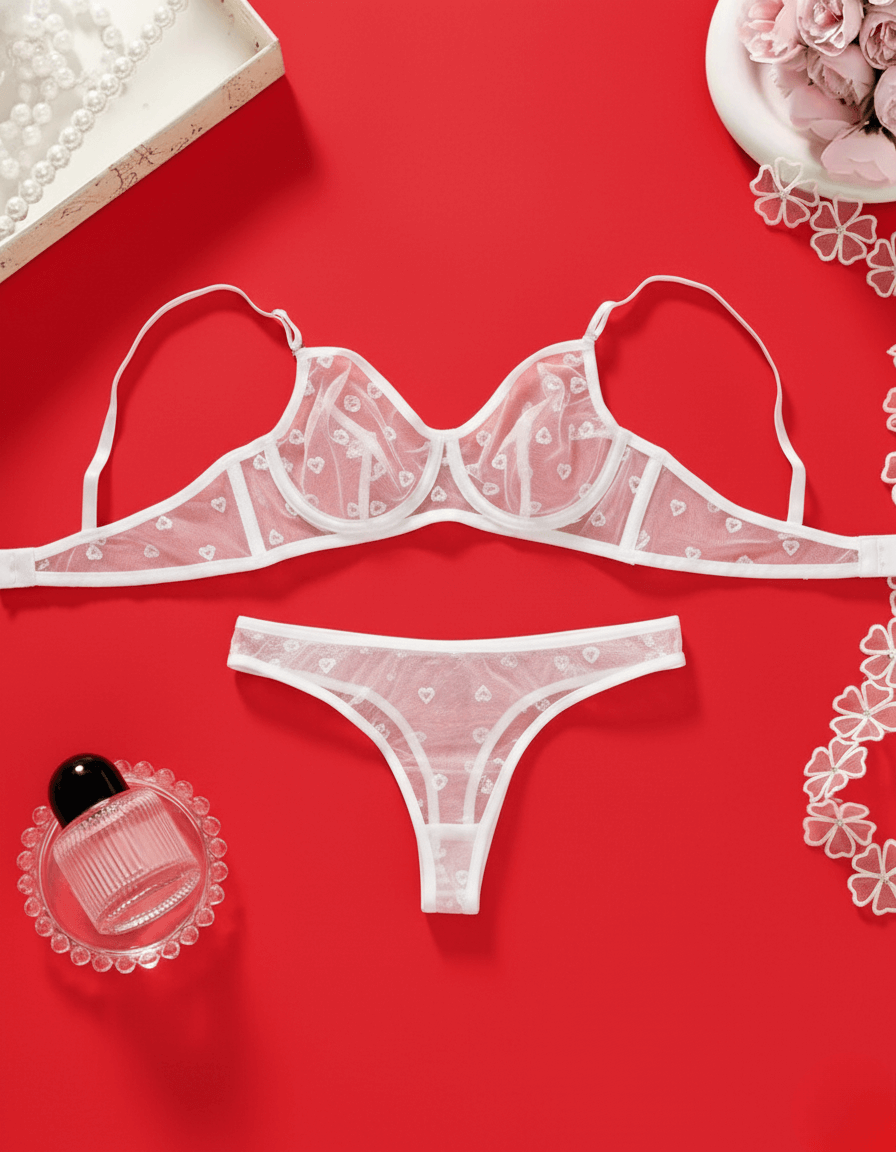 Lingerie Sexy em Tule Coração em Branco – Doce Malícia