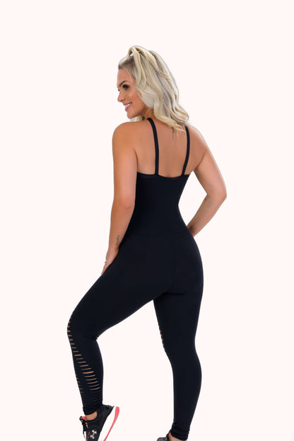 Macacão Fitness Feminino Preto Corte a Laser para Academia